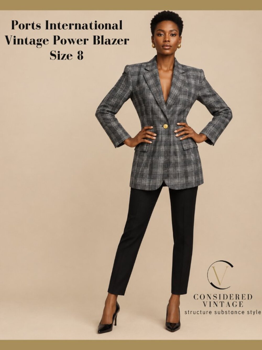 Stunning Vintage Ports International Power blazer in a timeless grey/white plaid